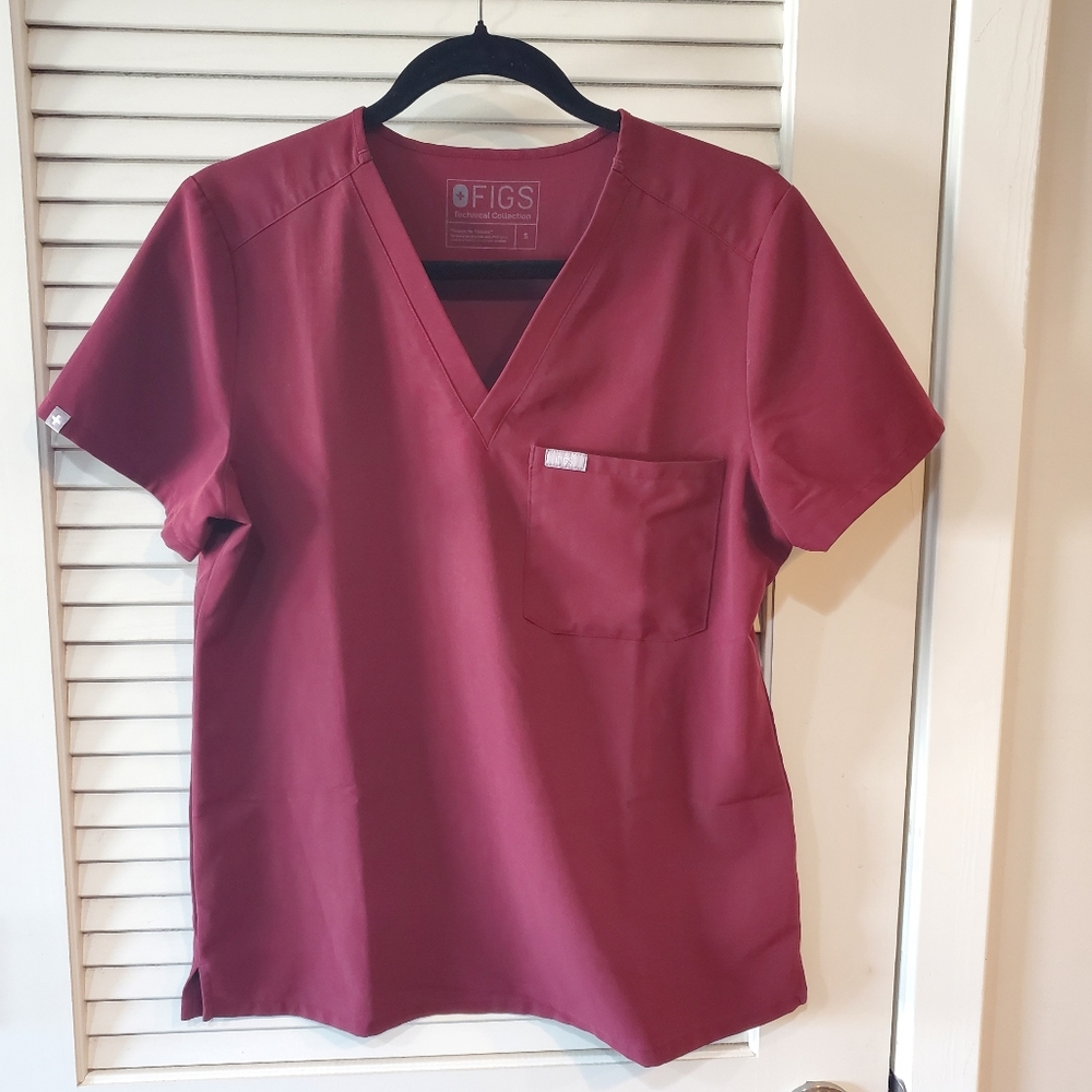 Figs Burgundy Catarina Scrub Top (Small)
